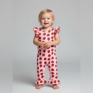 NEW Strawberry Romper Ruffle Sleeve Summer Outfit Baby Girl 6-9Months‎